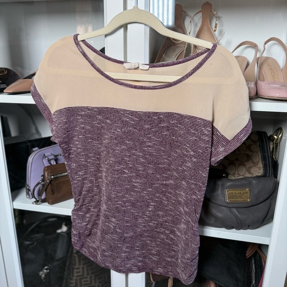 Sweet Wanderer Cream and Purple T-Shirt with Cap Sleeves Size Medium - Picture 2 of 5